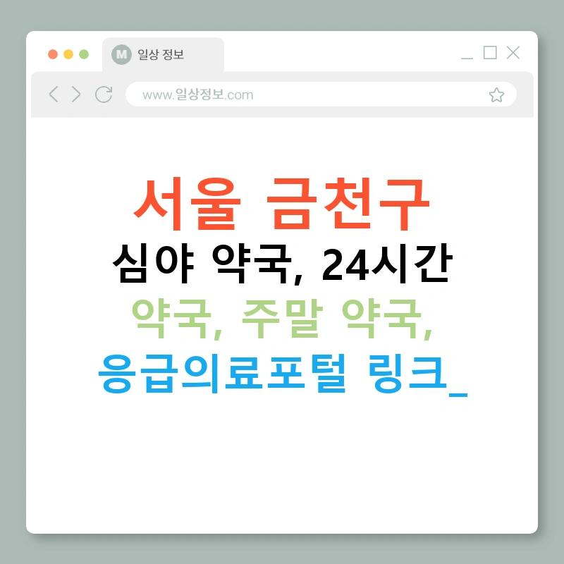 서울 금천구 심야 약국, 24시간 약국, 주말 약국, 응급의료포털 링크!