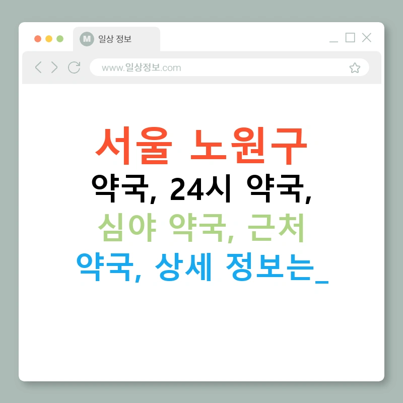 서울 노원구 약국, 24시 약국, 심야 약국, 근처 약국, 상세 정보는?