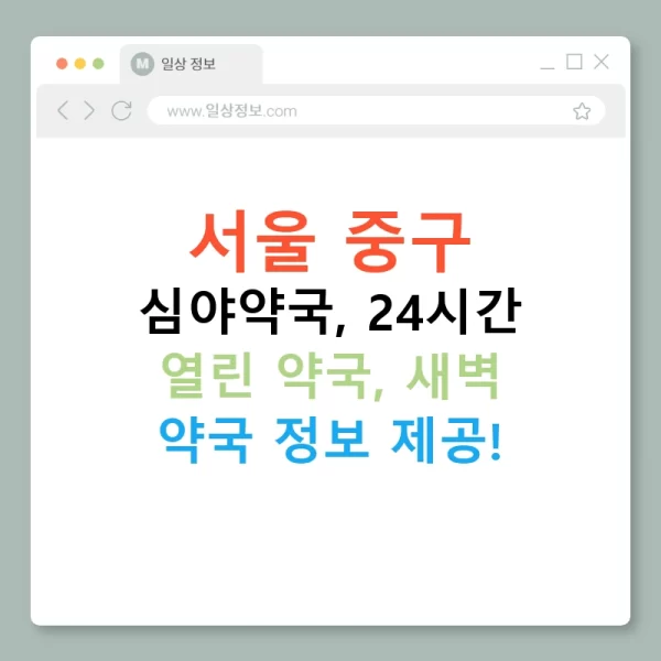 서울 중구 심야약국, 24시간 열린 약국, 새벽 약국 정보 제공!